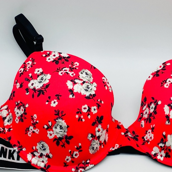 Victoria's Secret PINK NEW RARE BRA 36B AND BIKINI (M) SET RED/BLACK FLORAL - Picture 5 of 10
